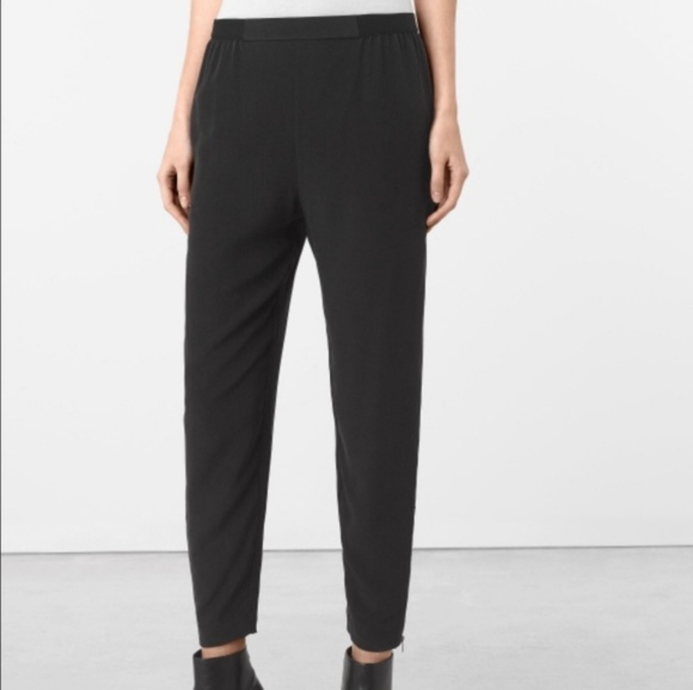 All Saints Helena Silk Tapered Trouser Pants Black